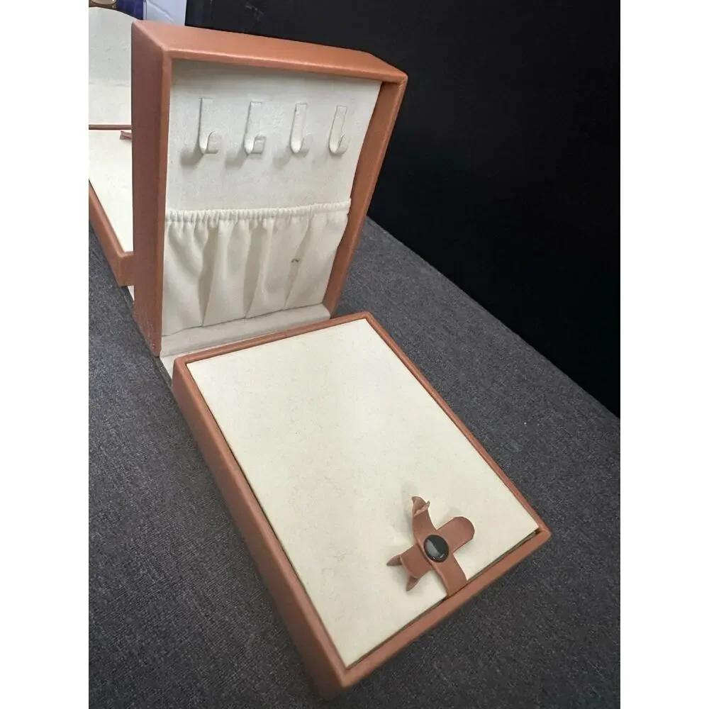 Travel Jewelry Box Case Mirror Handle Necklace Hooks Compartments Brown Black